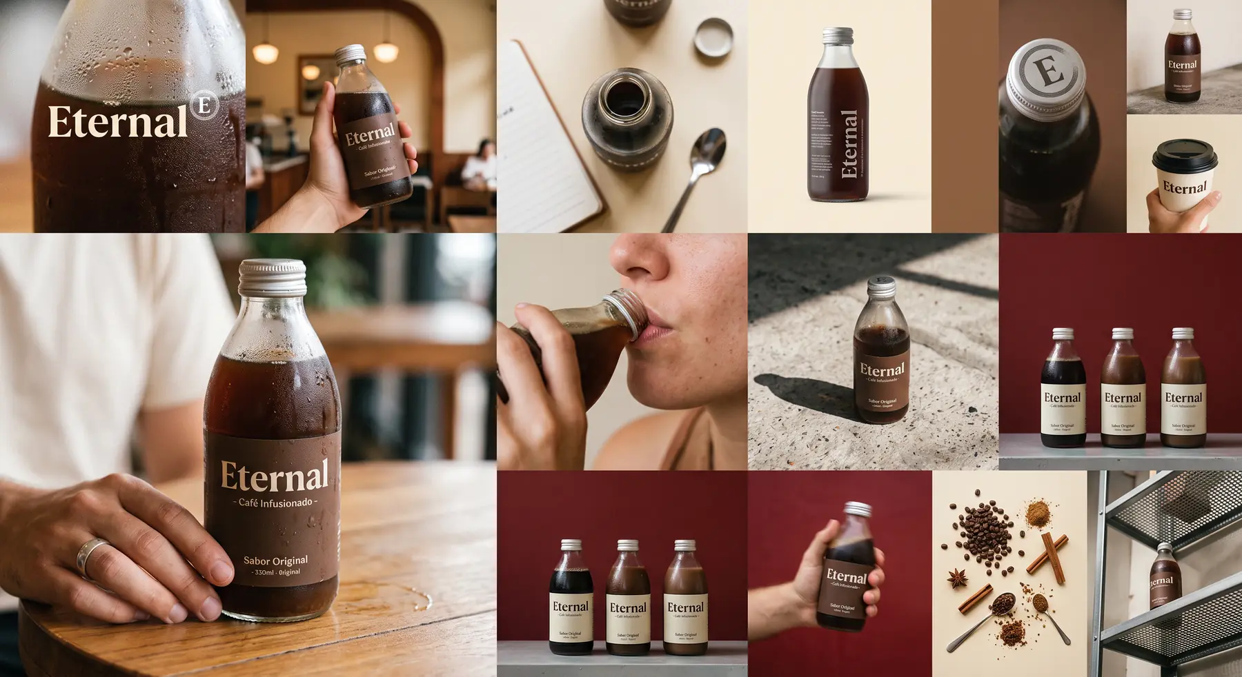 Mosaico de fotos de las bebidas Eternal para redes sociales